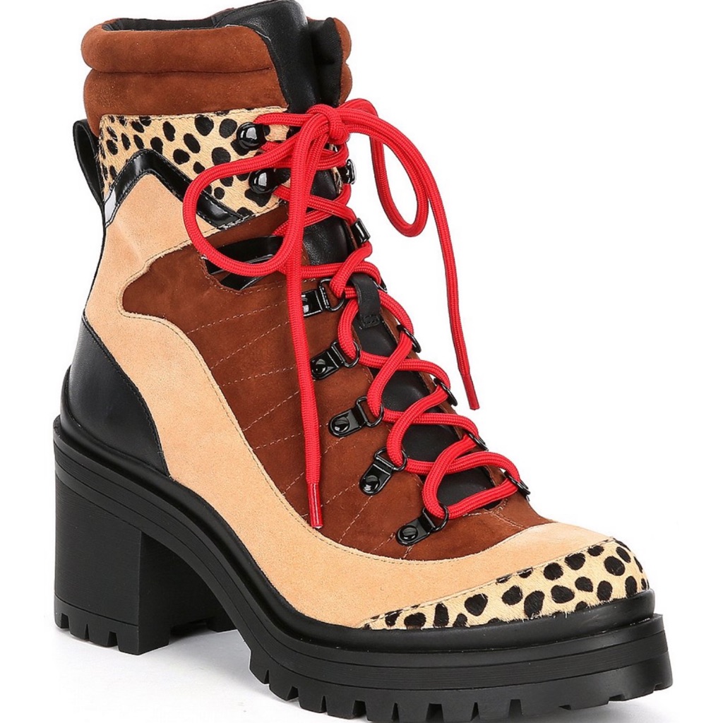 Cheetah Calf Hair Suede Colorblock Lace-Up Booties